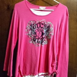 Knit works bright pink long sleeve top with ROCK STAR logo